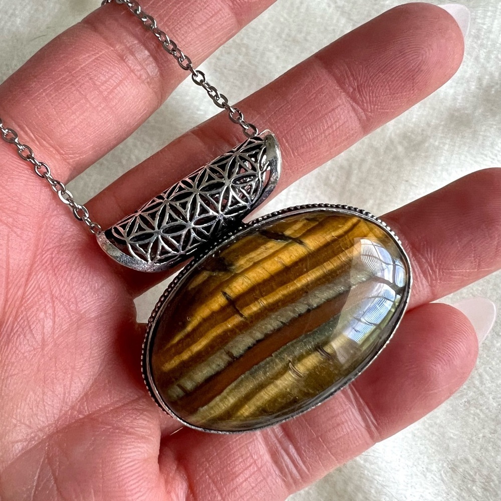 925 You Choose! Sacred Geometry TIGERS EYE Necklace Pendant - Picture 8 of 9